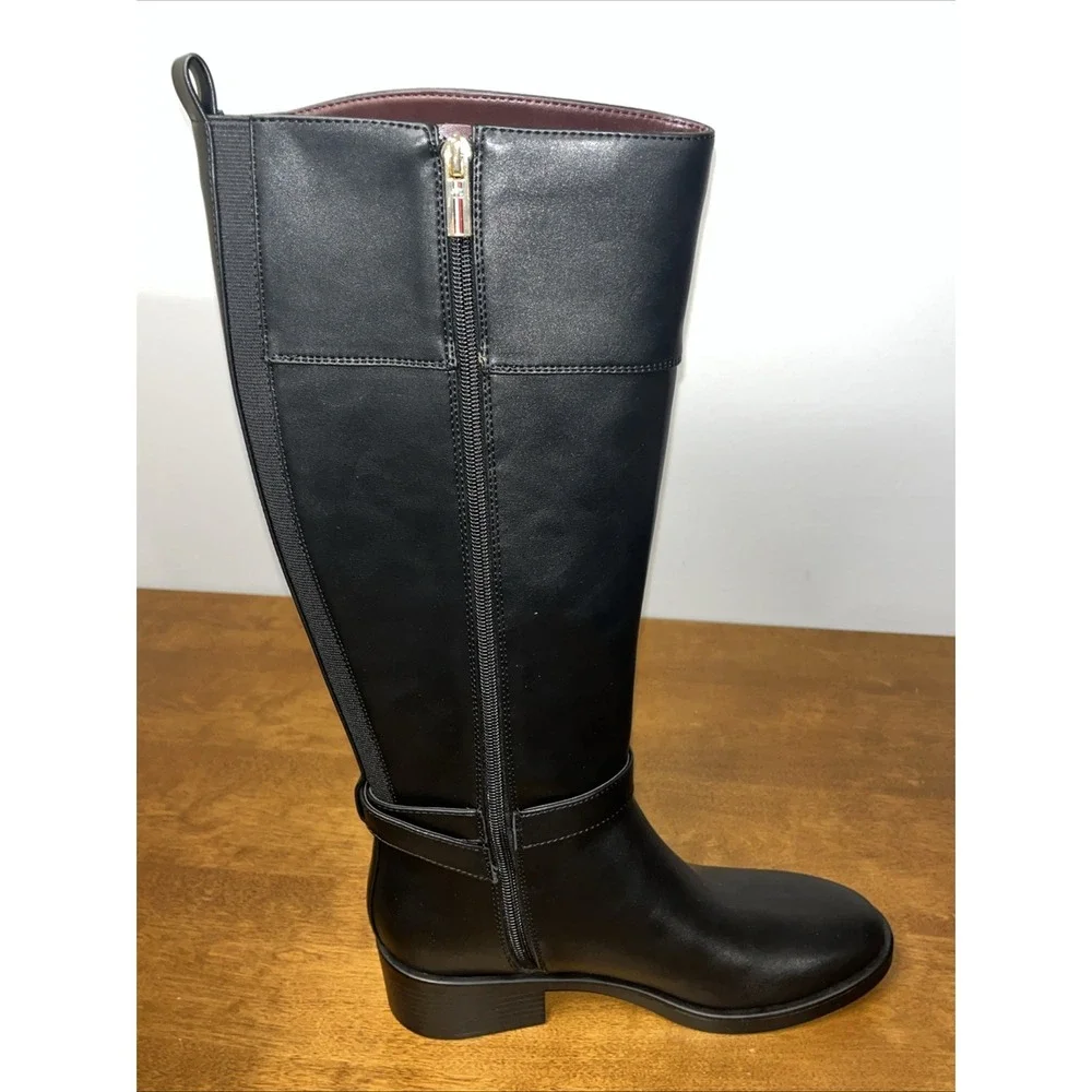 Tommy Hilfiger Twionni Size 8M Casual Tall Knee High Riding Boots Side Zip Black